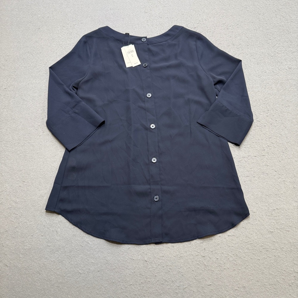 NEW Banana Republic Blouse Women's XS Navy Blue Back Button 3/4 Sleeve High Low